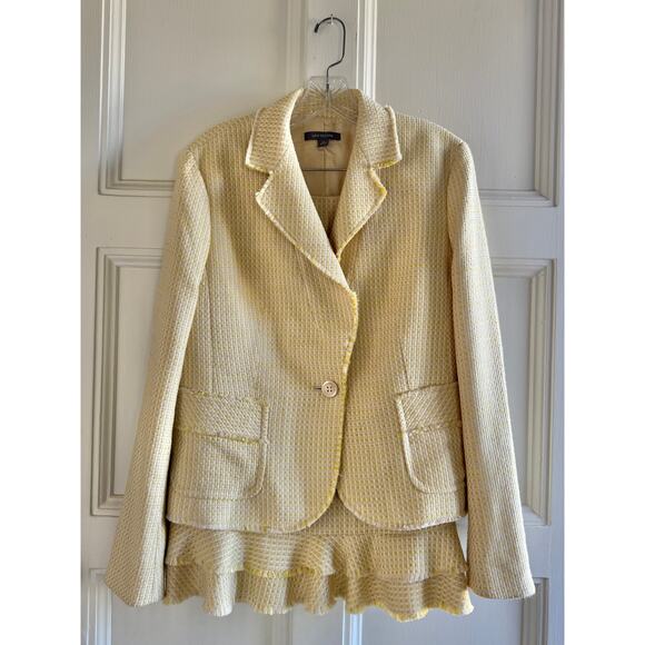 New Vintage Ann Taylor Women's Yellow Tweed Suit Jacket Sz 12 Skirt Sz 10 - Picture 2 of 12